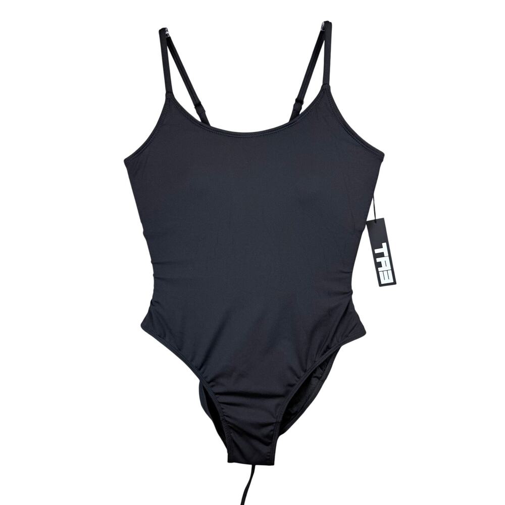 TA3 Lacey Black One Piece Swimsuit Lace-Up Corset Back Sculpting SMALL SHORT